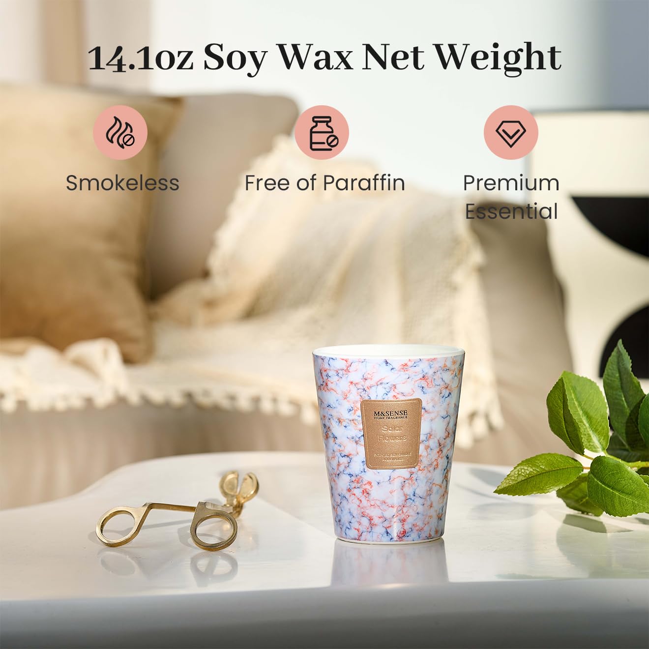 M&SENSE Solar Flowers Scented Soy Candle, 3 Wick Highly Scented 14.1 Oz 75H, Aromatherapy Christmas Gift for Women and Men