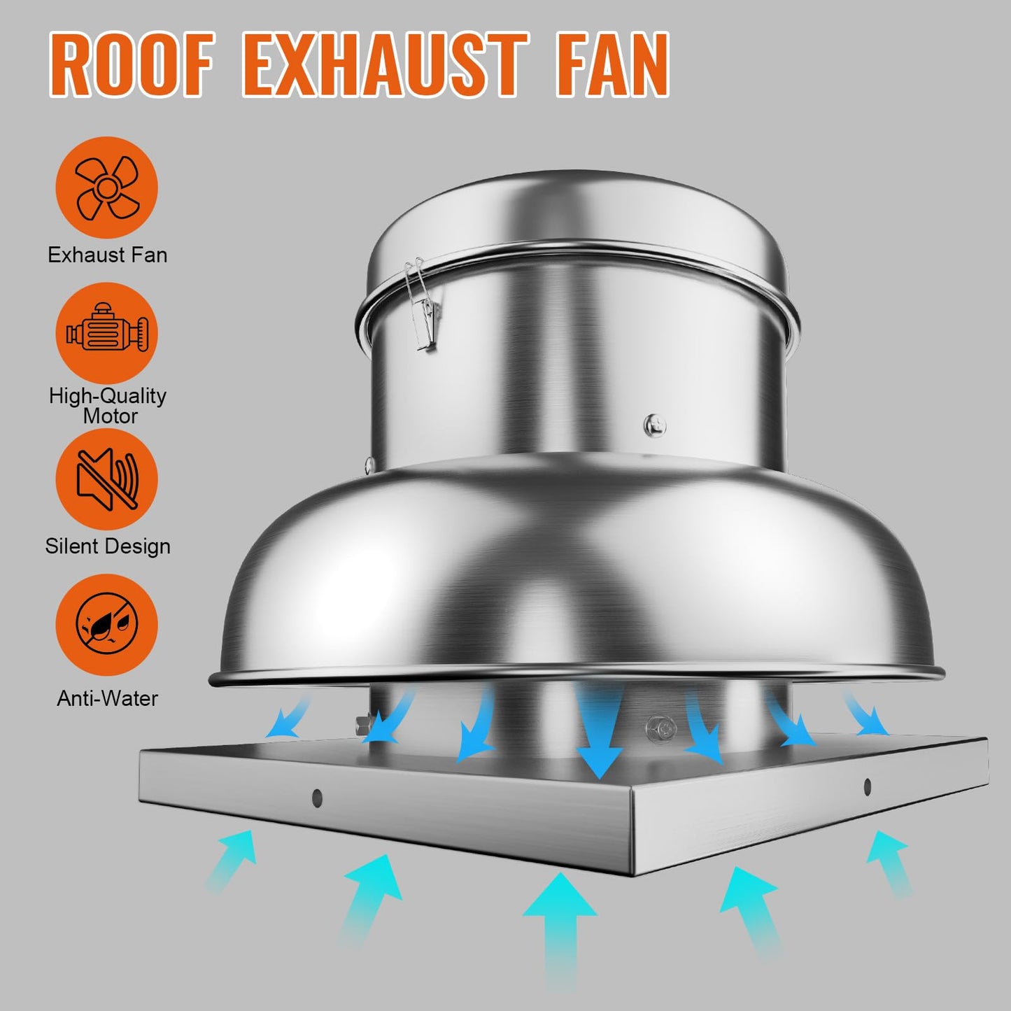 Towallmark 2400 CFM Upblast Roof Exhaust Fan - High-Speed Direct Drive, Upgraded Motor, 25" Fan Base - Ideal for Restaurants, Factories, and Warehouses - Silent Operation & Weather-Resistant Design