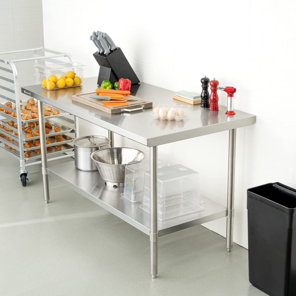 Restaurantware-Kitchen Tek 60x30 Inch Stainless Steel Table,1 Commercial Work Table - Galvanized Legs & Undershelf,Adjustable Feet,Stainless Steel 304 Metal Table,Great For Food Prep,For Home Or Hotel