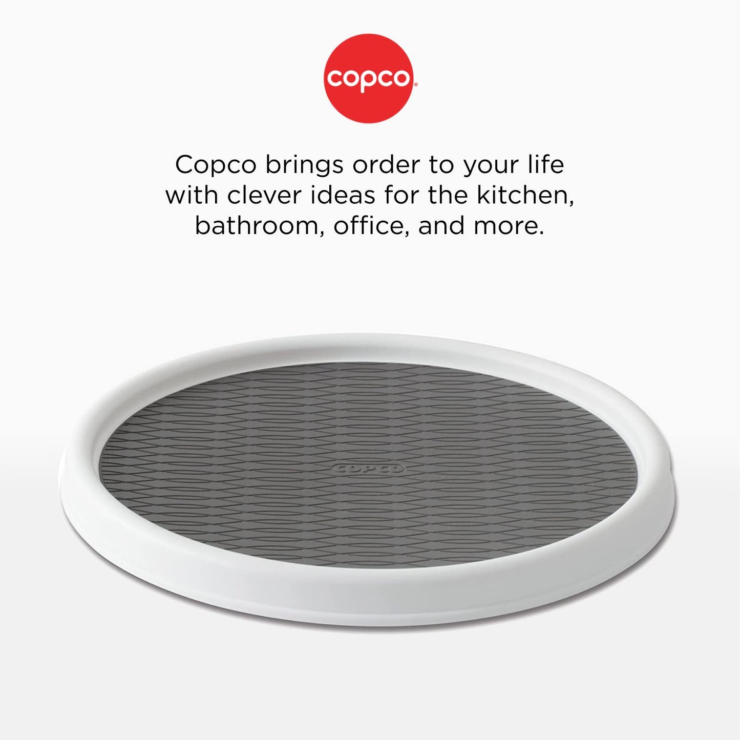 Copco Basics Non-Skid Pantry Cabinet Lazy Susan Turntable, 12-Inch, White/Gray, 1 Count (Pack of 1)