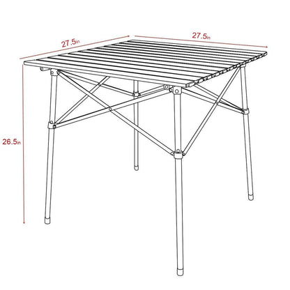 PORTAL Lightweight Aluminum Folding Square Table Roll Up Top 4 People Compact Table with Carry Bag for Camping, Picnic, Backyards, BBQ, Brown