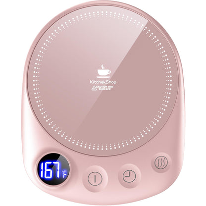KitchekShop Coffee Mug Warmer - Fastest Heating & Highest Temperature, Coffee Cup Warmer for Desk Auto Shut Off, 4 Temp Settings & 1-12H Timer, Smart Electric Beverage Warmer for Coffee, Tea (Pink)