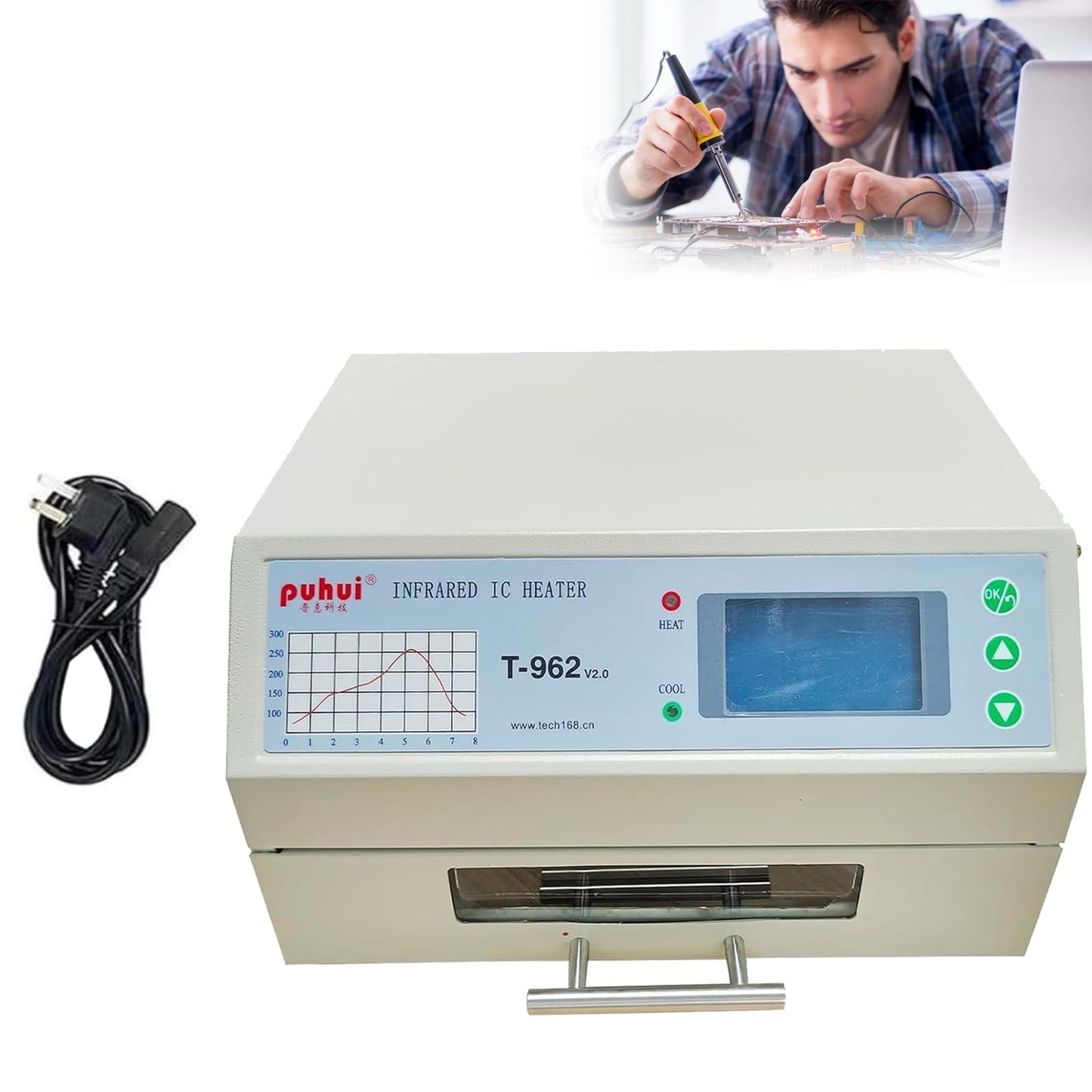 110V 800W Automatic Reflow Machine, T962 Infrared Reflow Oven Furnace IC Heater, PCB Reflow Soldering Station, Mini Reflow Soldering Machine BGA