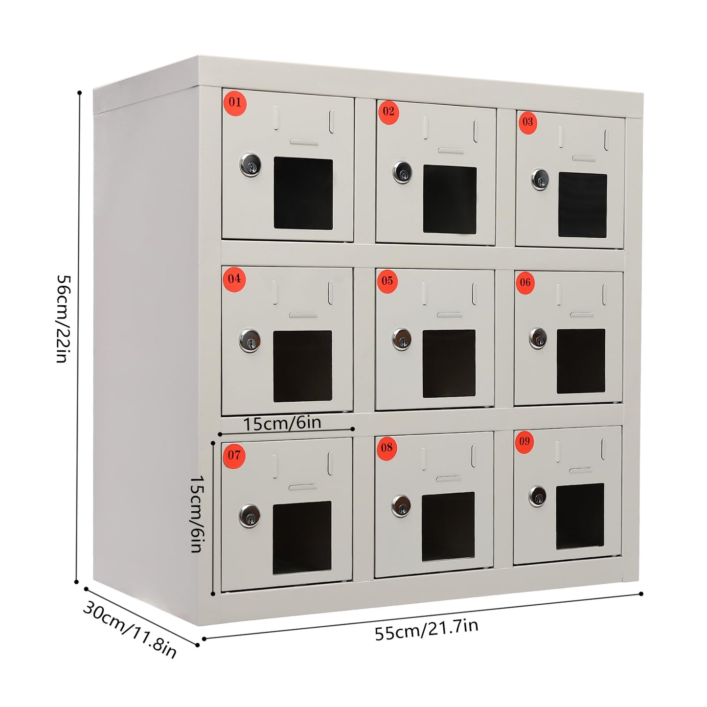 QUEWATSA 9 Slots Cell Mobile Phone Steel Locker with Lock, Cell Phone Locker with Charging Station, Cellphone Locker for Schools, Conference Rooms, and Offices
