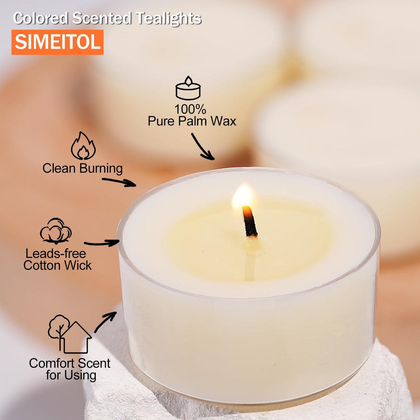 Jasmine Scented Tealight Candles – 14 Pack, 100% Pure Palm Wax, 6-Hour Burn, White Floral Aromatherapy Tea Lights for Romance, Relaxation, Home Spa, Clean Burn & Smokeless