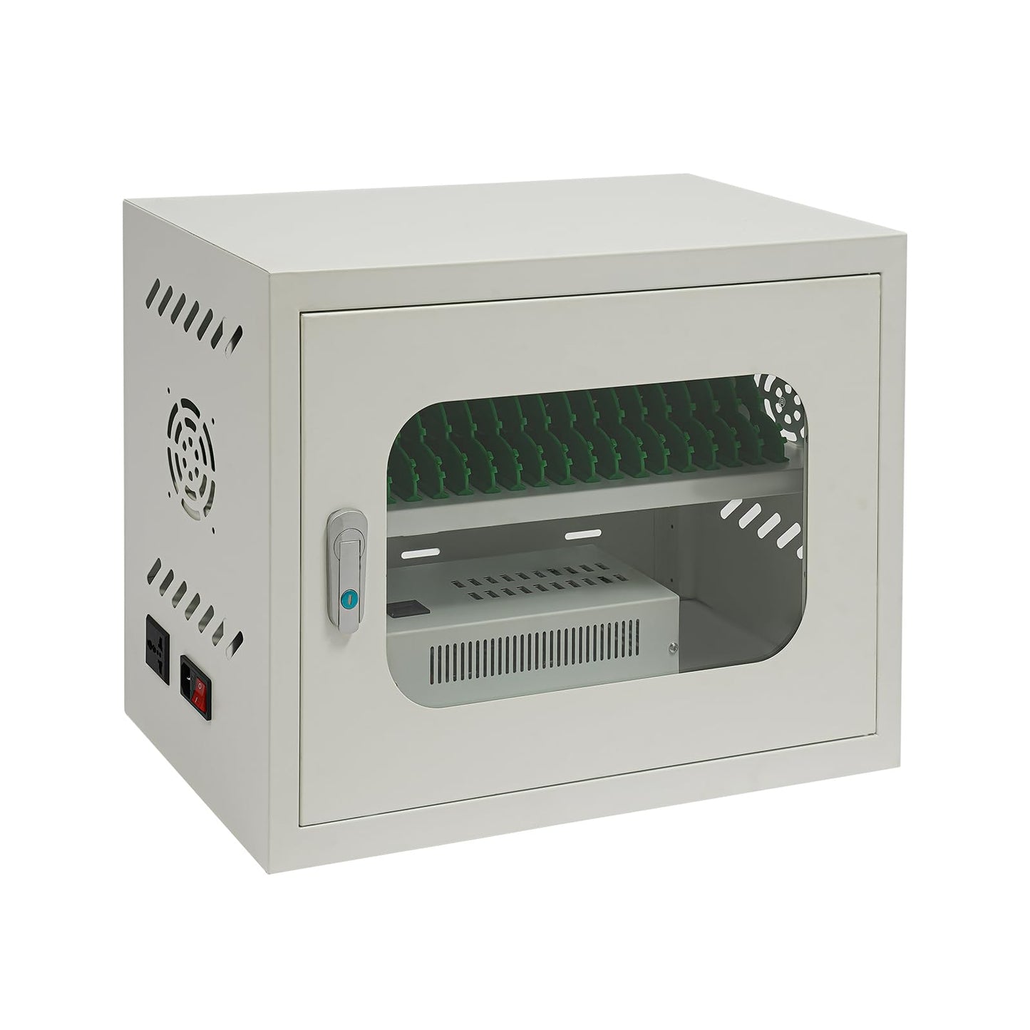 ChronosGear 20 Devices Mobile Phone Storage Cabinet, 200w Secure and Convenient Locking Charging Station, Cellphone Locker with Individual Ac Outlets for Schools, Governments, Factories (White-1)