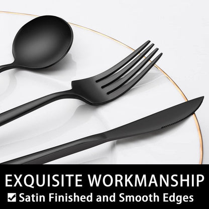 60-Piece 12 Setting Black Silverware, Food-Grade Stainless Steel Flatware Cutlery Set for Home, Office, Restaurant, Hotel