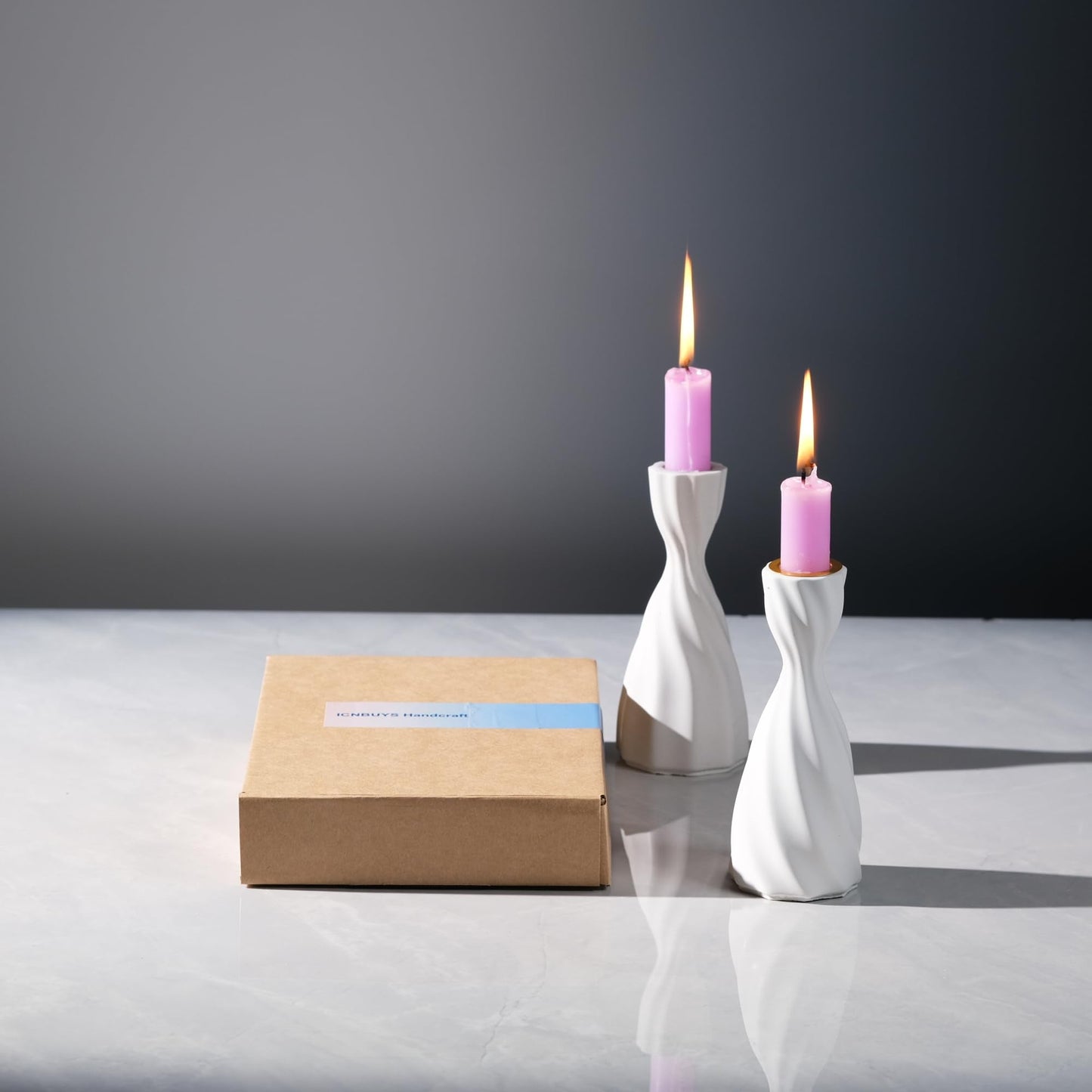 ICNBUYS Twizzle Twist Candle Holder, Decorative Candle Holder for Table Display, Romantic Decoration, Unique Home DÉCOR Aesthetic, Housewarming Gift, Sculpture Candle Stand Set of 2 Cement