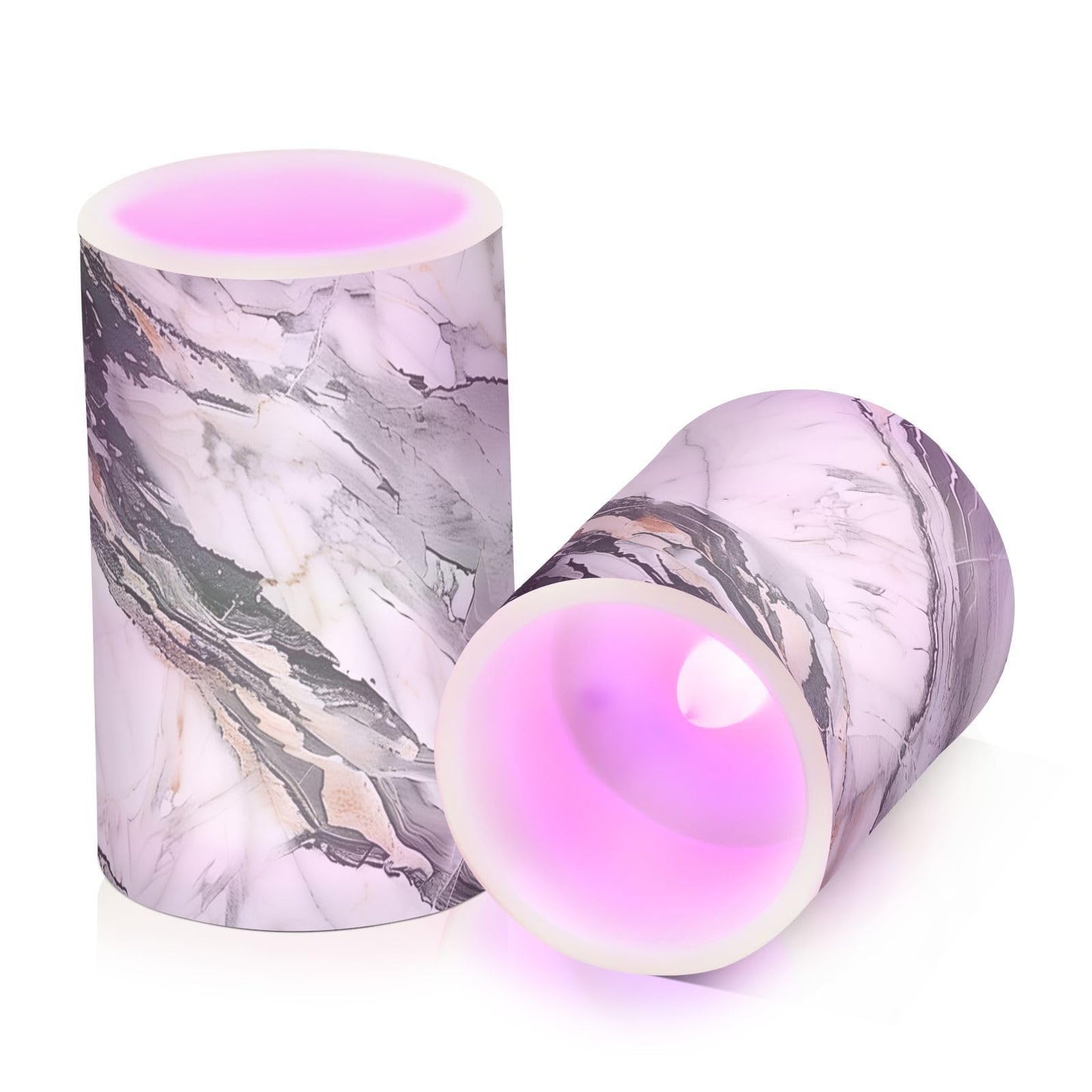 ALAZA Marble White Gray Marble Flameless Candles Flickering LED Candles with Remote Timer Battery Operated Pillar Candles Set of 2 for Dinner Holiday Decor