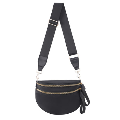Nylon Crossbody Bags Bum Bag for Women Large Sling Bag Purse with Adjustable Strap（Black）
