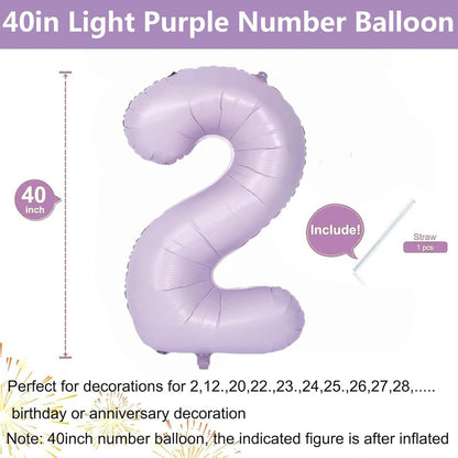 40 Inch Purple Number Balloons Light Purple 2 Balloon Matte purple Birthday Balloons 0-9 Birthday Wedding Party digital Decorations (Number 2)