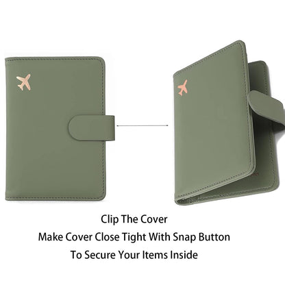 Melsbrinna Premium Leather Passport Holder Covers Case, Waterproof Rfid Blocking Travel Wallet Passport Holder with Pen Holder, Cute Passport Book for Women/Men (Moss green)
