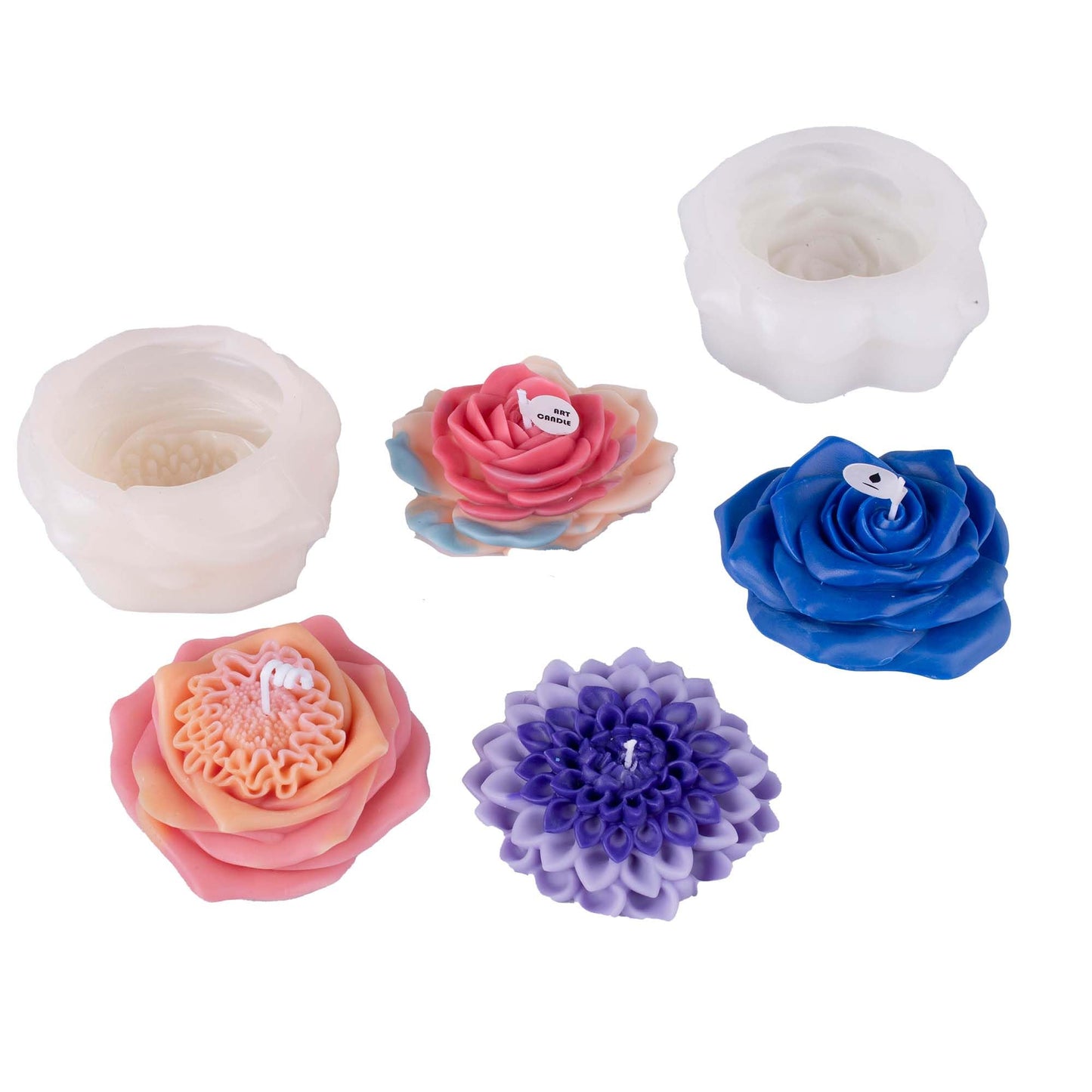 Flower Succulent Rose Peony Molds Silicone Wave Spiral Candle Mold - Silicone Resin Casting Molds for Candle & Resin & Soap Craft Supplies