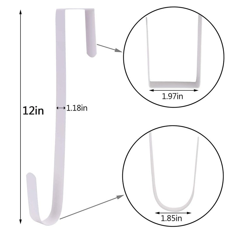 Sattiyrch 12" Wreath Hanger for Front Door,Steel Over The Door Hanger Hook,Wreath Door Hanger (White,4)