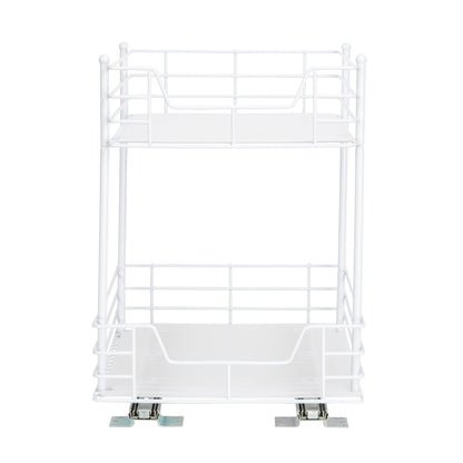 Household Essentials White Steel Two-Tier Pantry Organizer with Plastic Accents