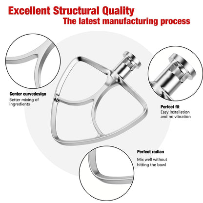 4.5-5QT Stainless Steel Flat Beater for KitchenAid Stand Mixer, Kitchen Aid Paddle Attachment Accessories/No coating/Dishwasher Safe Replacement for K45 KN15E1X KSM75 and Other Models