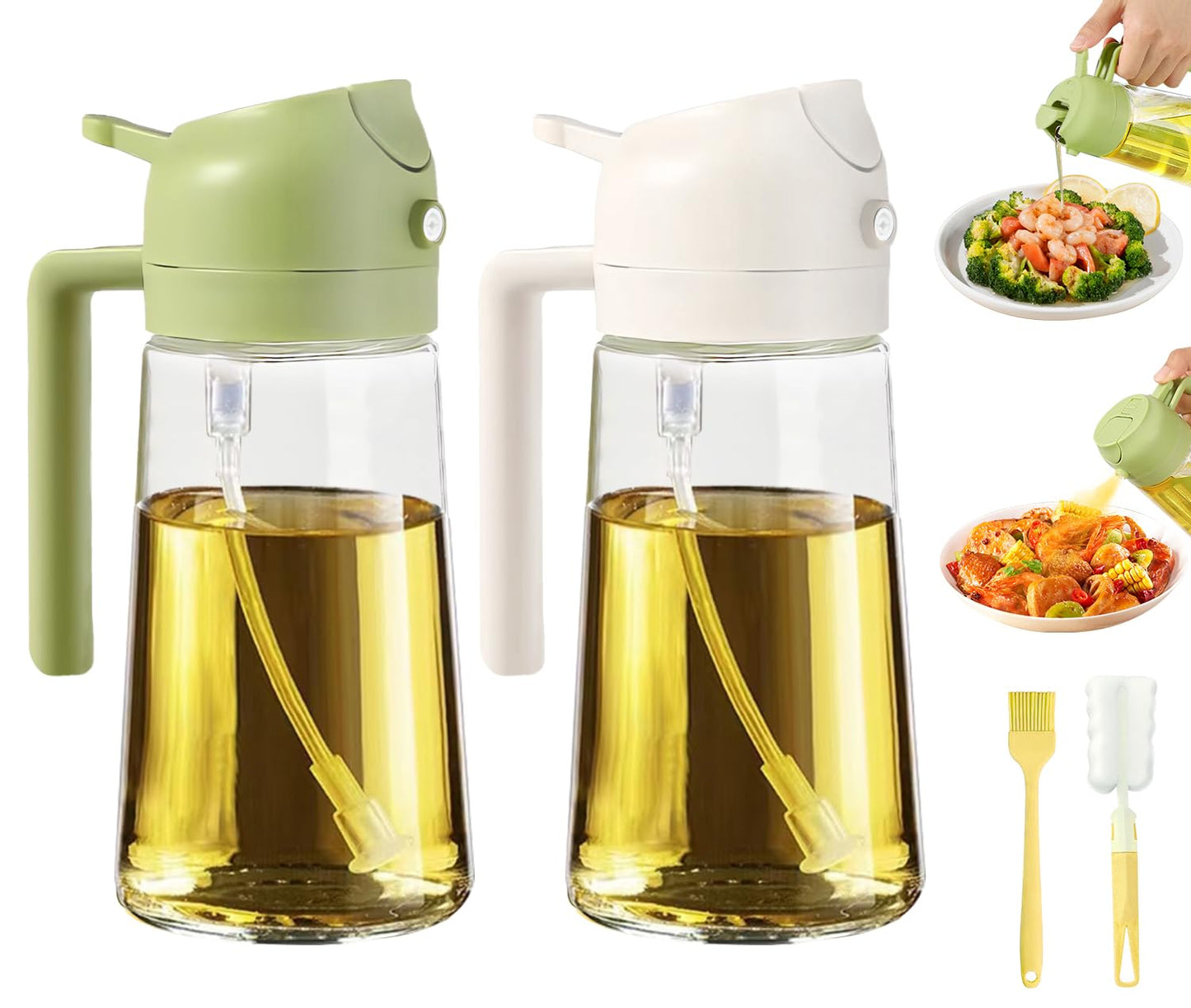 Oil Dispenser for Kitchen, 2 in 1 Olive Oil Sprayer, Olive Oil Dispenser Spray Bottle with Brush, Oil Sprayer for Cooking for Air Fryer, Barbecue, Salad 16oz/470ml (Black)