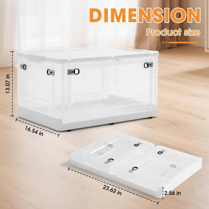 MGWILL 72 Quart Plastic Storage Bins - Stackable Closet Organizers with Lids & Wheels | Clear Foldable Containers