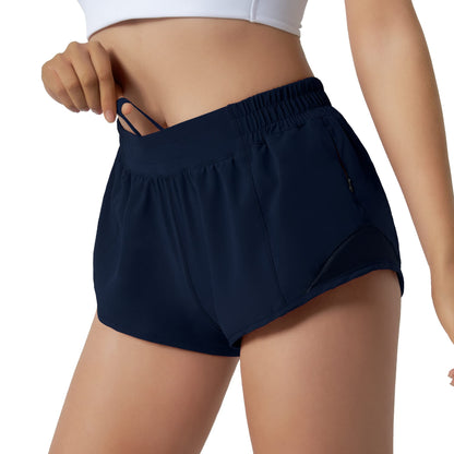 Aurefin Running Shorts for Women,Quick Dry Athletic Sports Shorts Lightweight Active Workout Gym Shorts with Zip Pocket Blue/S