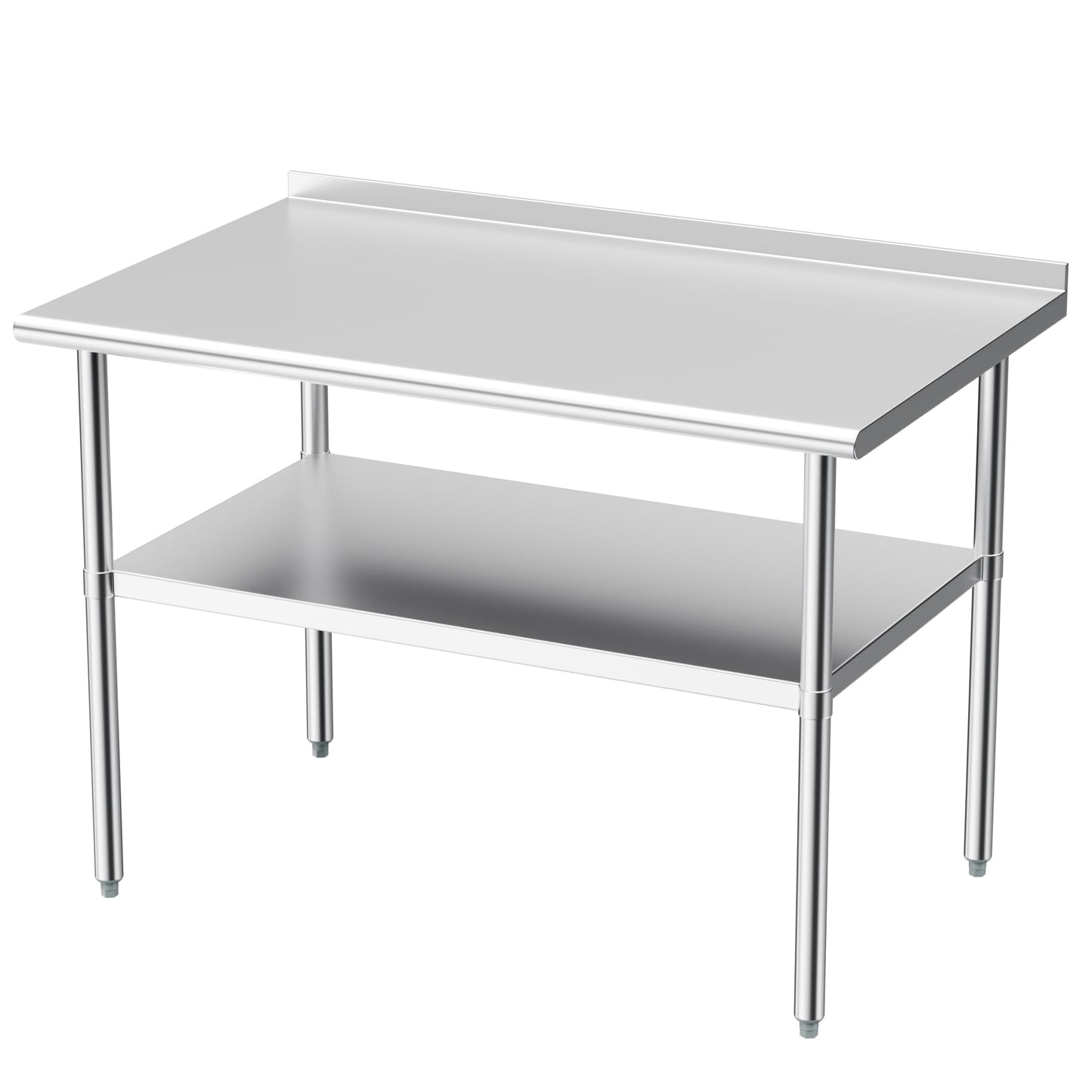 Derro Stainless Steel Table for Prep & Work, 30x48 in, Metal Commercial Heavy Duty Table with Backsplash and Adjustable Under Shelf and Foot for Restaurant, Home and Hotel