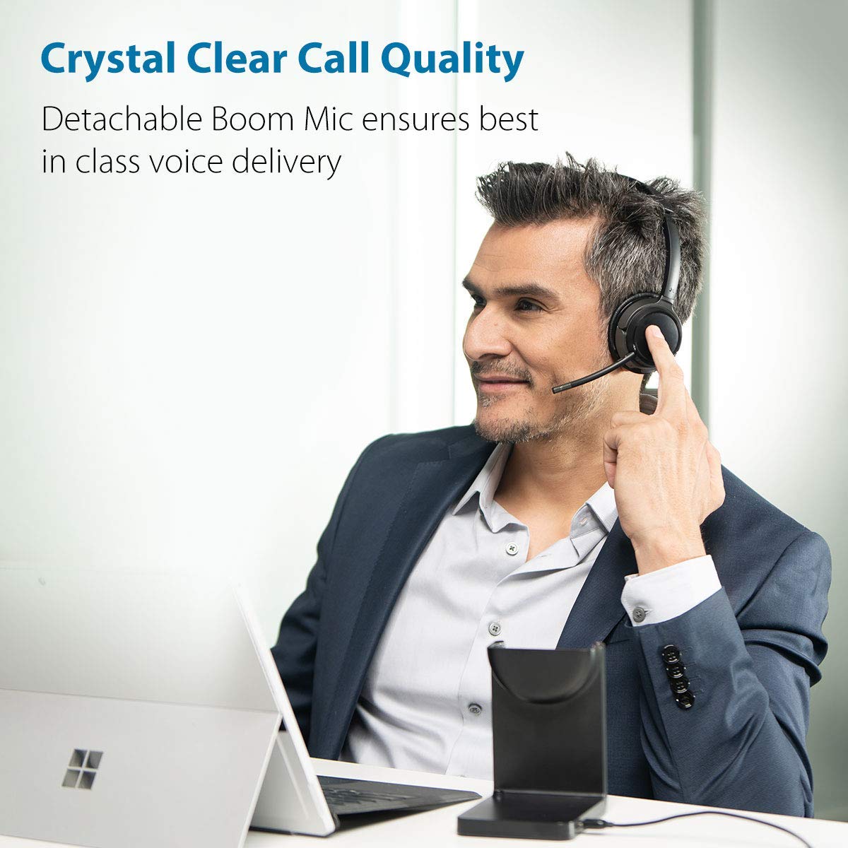 Avantree Bluetooth 5.0 Headset with Microphone for Computer PC Laptop, aptX HD Music Sound, Low Latency Wireless Headphones with Boom Mic for Remote Work Home Office, Skype, Calls, TV - Alto Clair