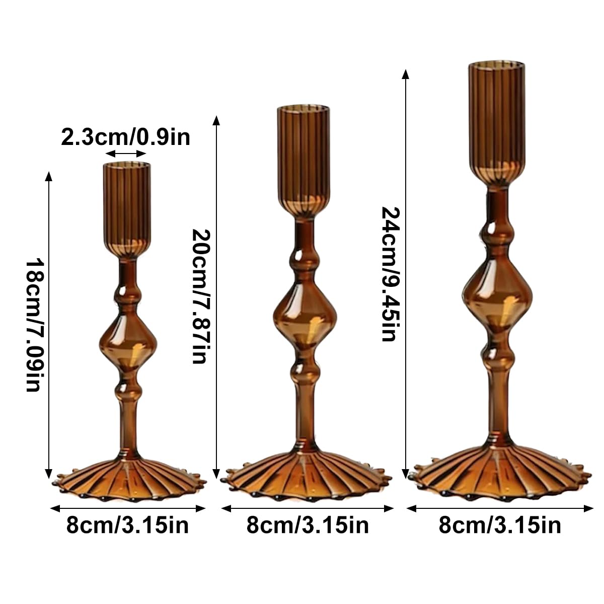 Mineaud 3Pcs Glass Candlestick Holders Glass Taper Candle Holders Groovy Wavy Elegant Candle Stick for Home Party Decoration,Styled-Coffee