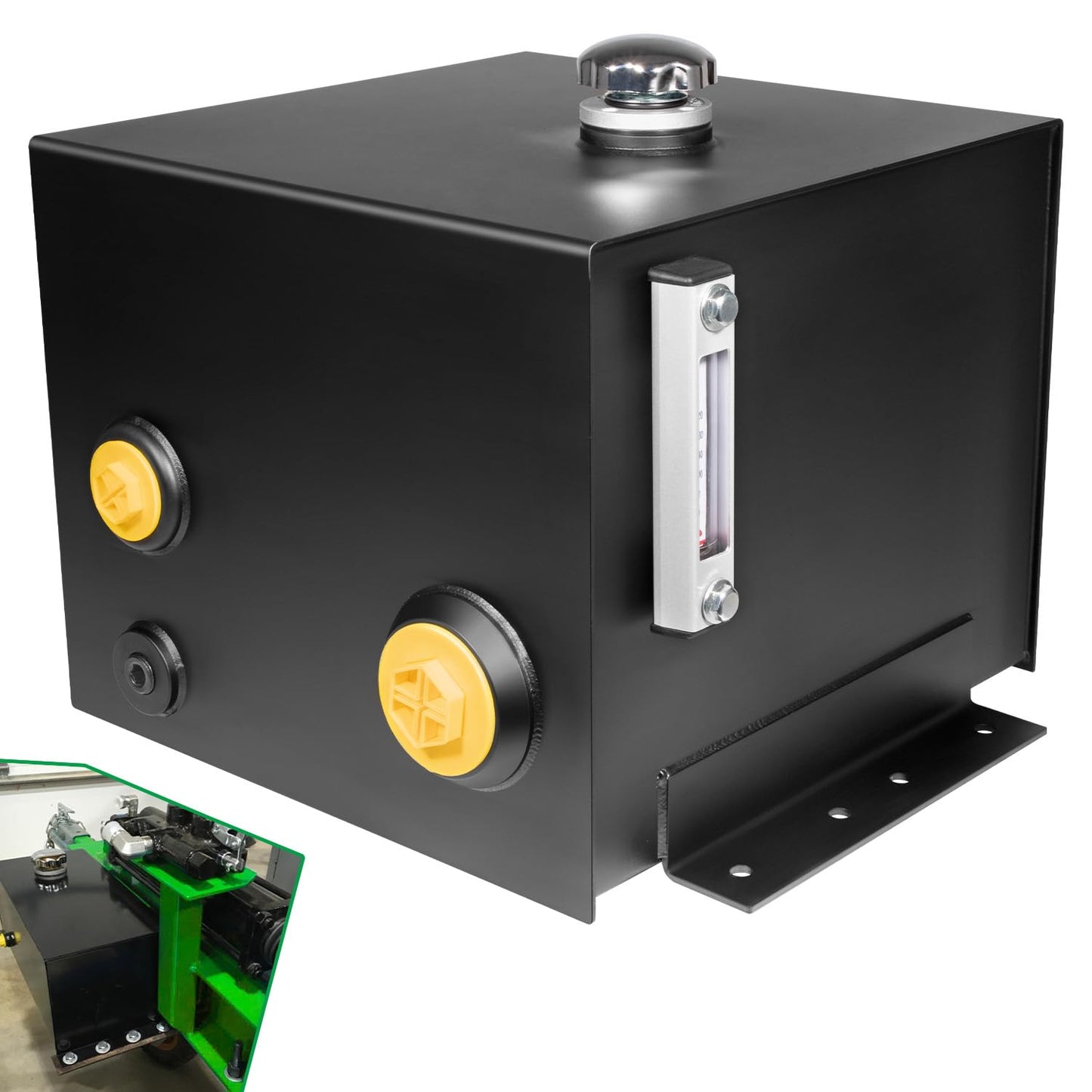 7-Gallon Hydraulic Fluid Reservoir Oil Tank For Tractors, Trucks & Log Splitters, Built-in Sight Gauge/Temp Gauge Combo, Heavy Duty Steel Construction, Horizontal-Mount