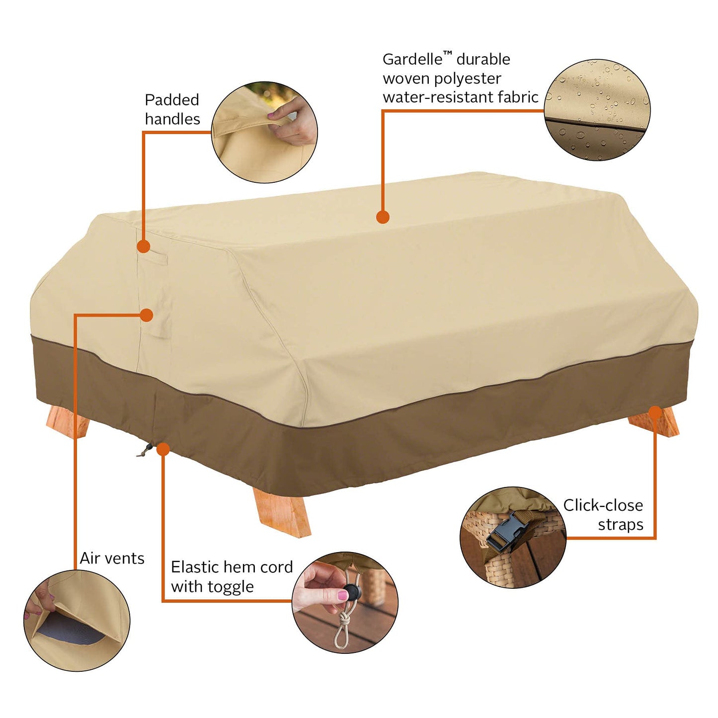 Classic Accessories Veranda Water-Resistant 70 Inch Picnic Table Cover, Outdoor Table Cover