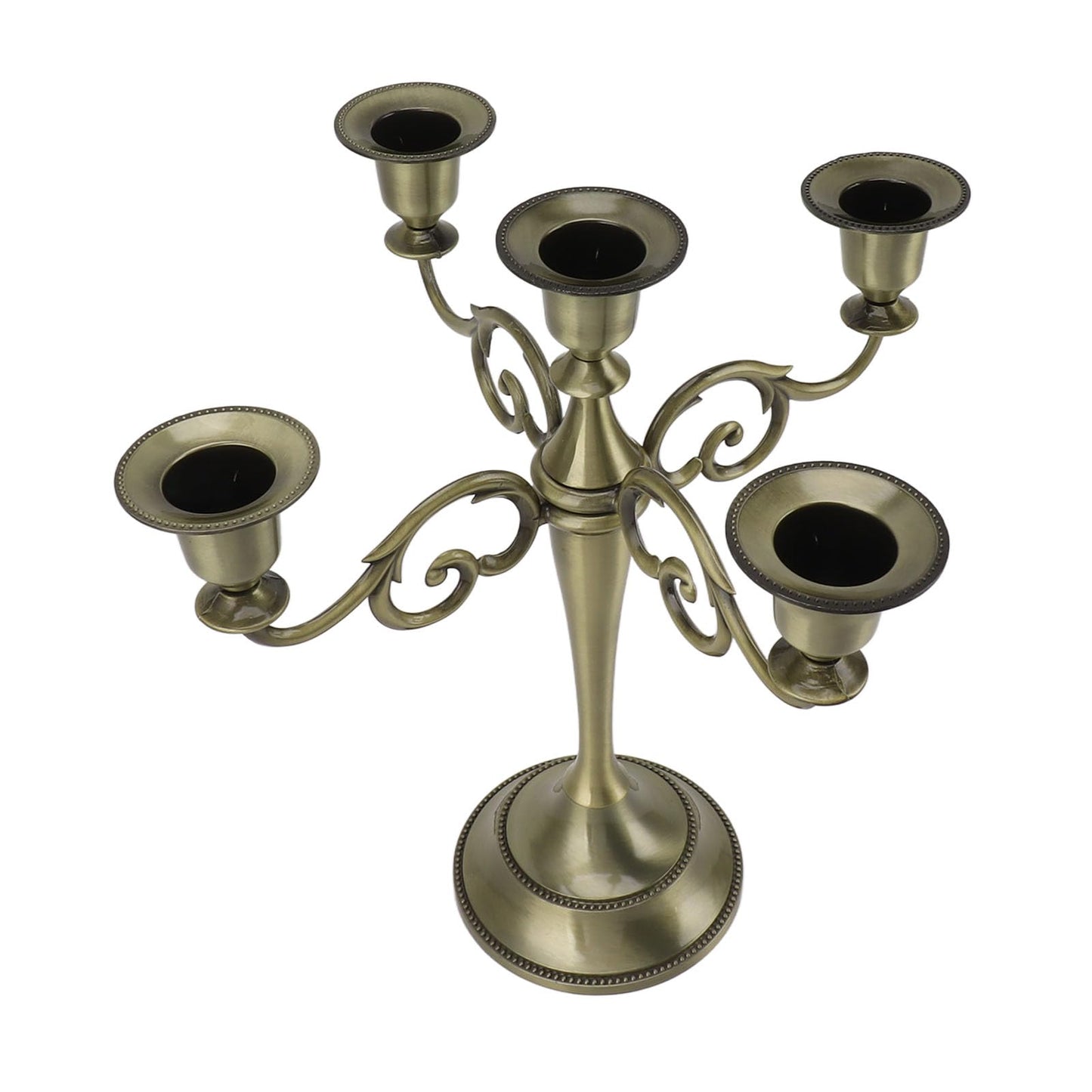 Pilipane 5 Arm Candlestick Holder Iron Retro Decorative Candle Holder Centerpiece for Home Church (Bronze)
