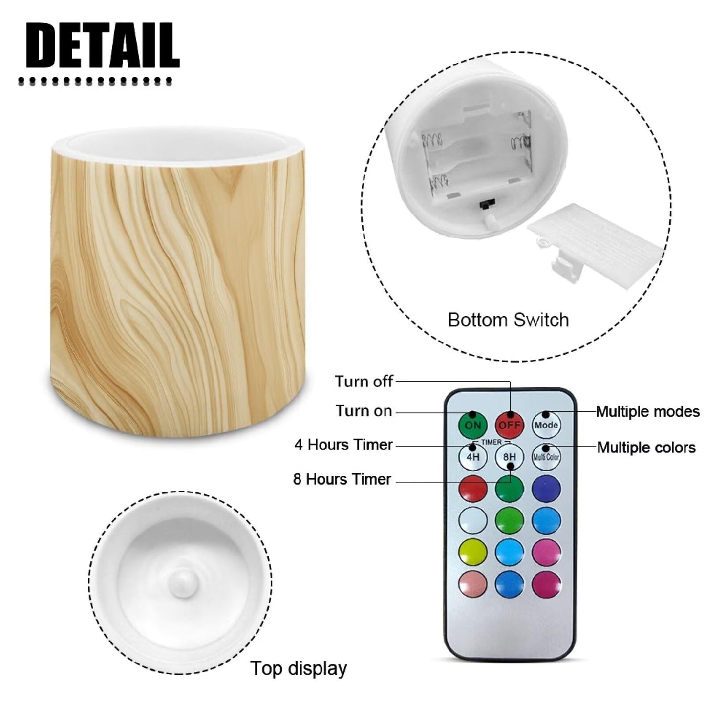 Cozeyat Pine Wood LED Candles Set of 4 Battery Powered Flameless with Remote Timer Dancing Flame Waterproof for Garden Beach Table Decoration