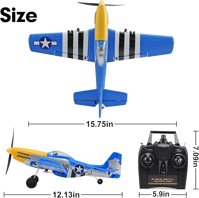 Remote Control Airplane for Adults P51 Mustang 4 Channel RC Plane with 6-Axis Gyro Aerobatic WW2 Warbird Fighter Glider Park Flyer Gift