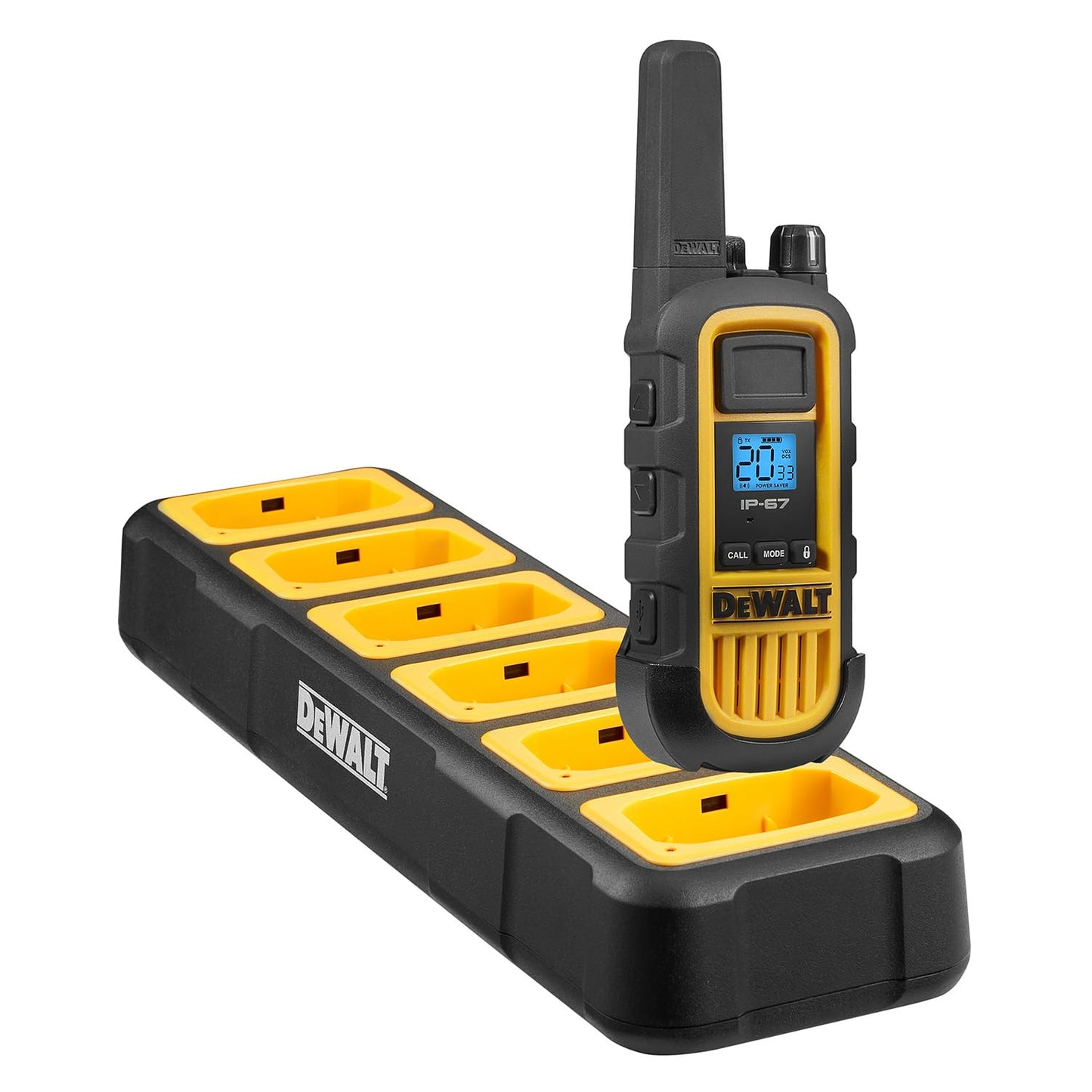 DEWALT DXFRS800 FRS Walkie Talkies, Long Range 2 Way Radio, 2W, IP67 Waterproof, 6 Pack with Gang Charger, DXFRS800-BCH6