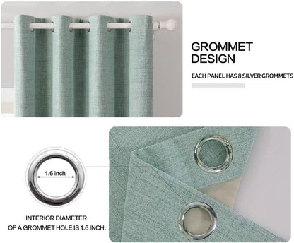 MIULEE Linen Blackout Curtains - 100% Room Darkening Thermal Insulated Grommet Panels | Seafoam Green, 42" x 90" (2 PCs)