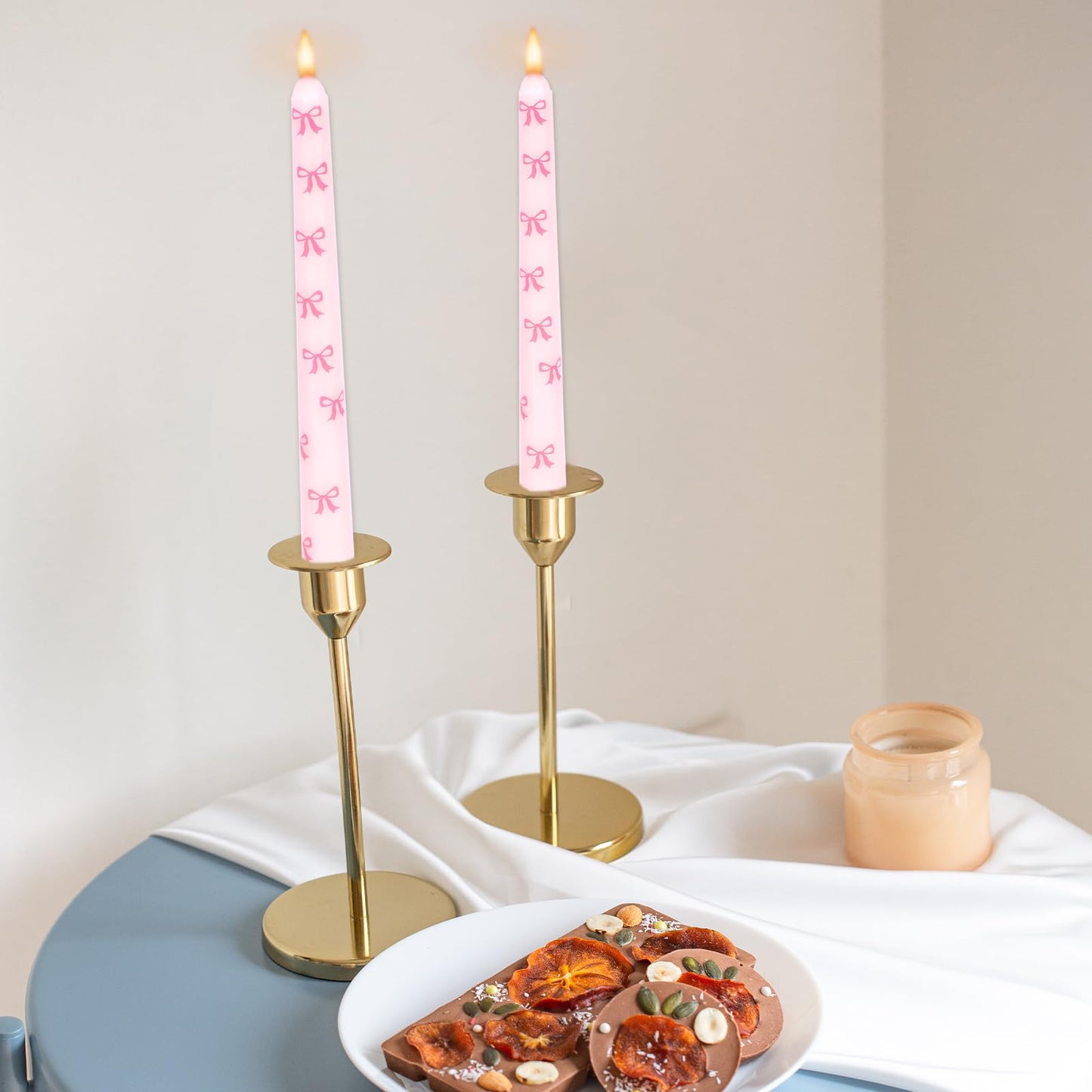 JarThenaAMCS 6Pcs Valentine's Day Taper Candles 10 Inch Pink Bow Decorative Candles Long Unscented Candle Sticks for Holiday Birthday Wedding Baby Shower Party Home Table Decor