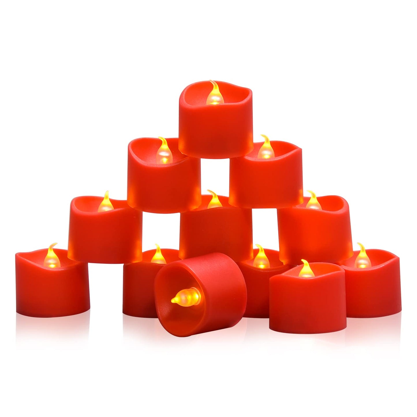 JOSU 24PCS Tea Lights Flameless Candles, Realistic Votive Tealight, Battery Operated Candles with Warm Light for Confession Propose Marriage Wedding Halloween Christmas Home Dinner Party Decor (Red)