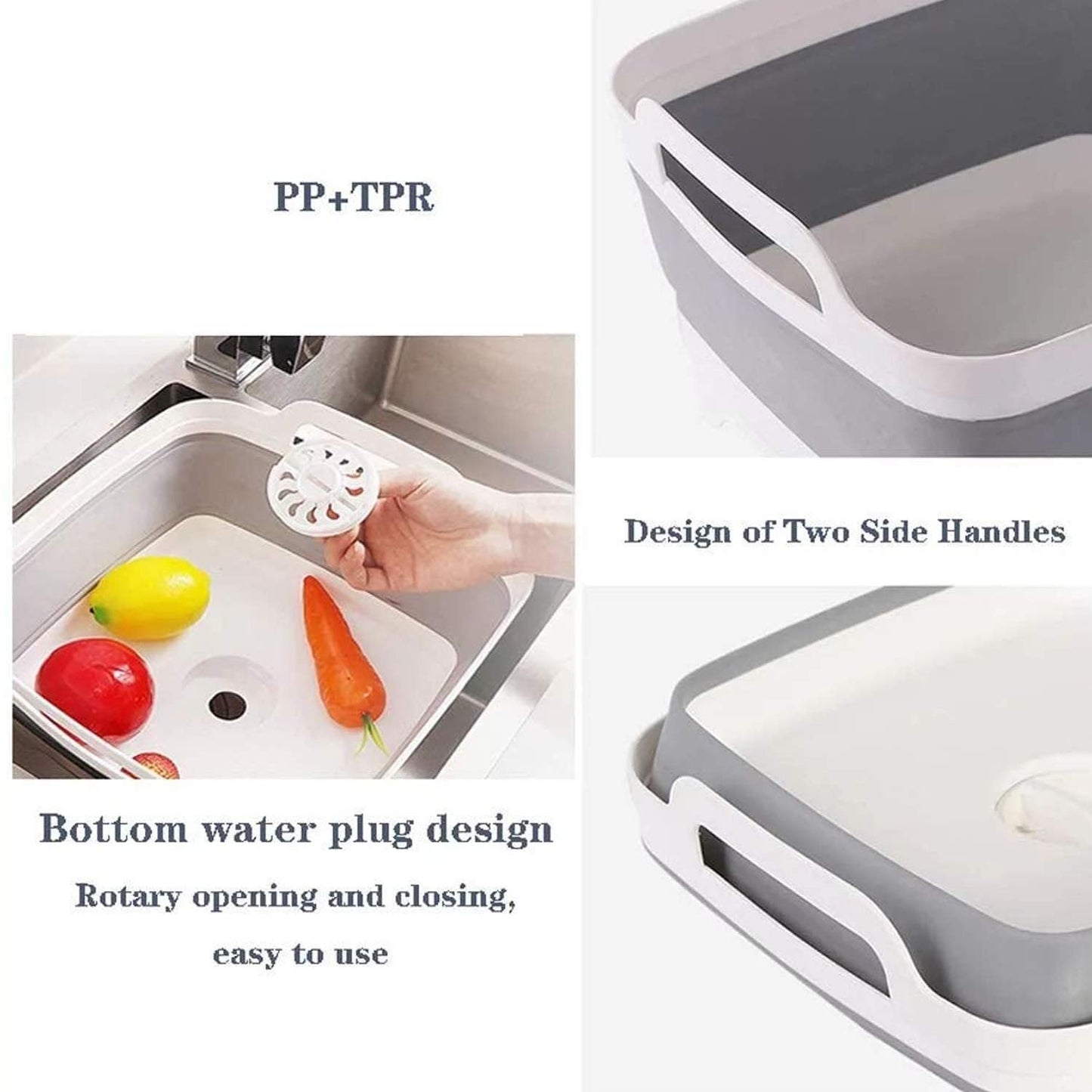 Leemeimei 9L (2.4Gal) Dish Basin Collapsible with Drain Plug Carry Handles,Kitchen Storage Tray Dish Wash Basin, Portable Dish Tub, Foldable Dishpan for Camping,RV,Gray