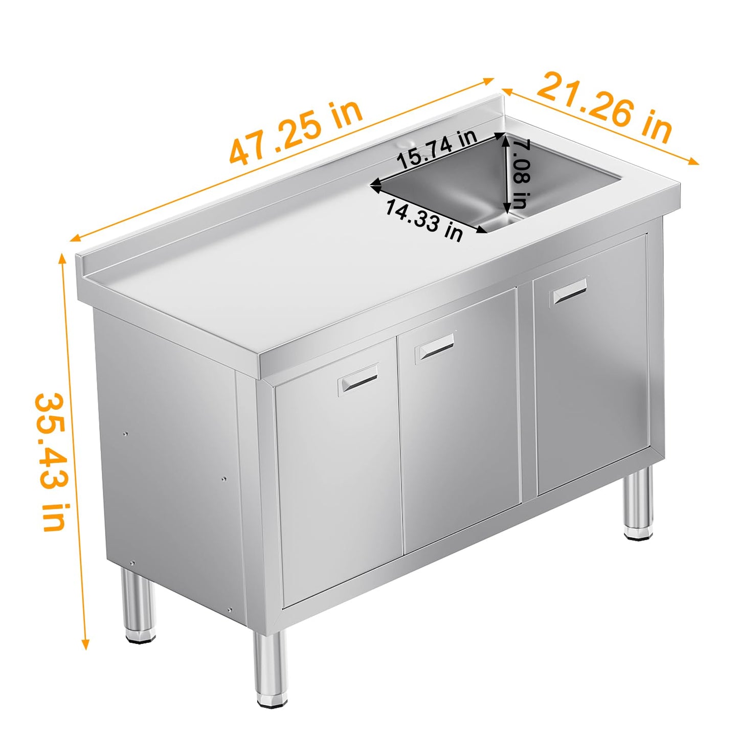WWK 47" x 21" Stainless Steel Sink with Cabinet, Freestanding Utility Sink Laundry Sink, Heavy Duty Commercial Kitchen Sink for Outdoor, Restaurant, Hotel, Cafe, and Garage, 21D x 47W x 35H inches