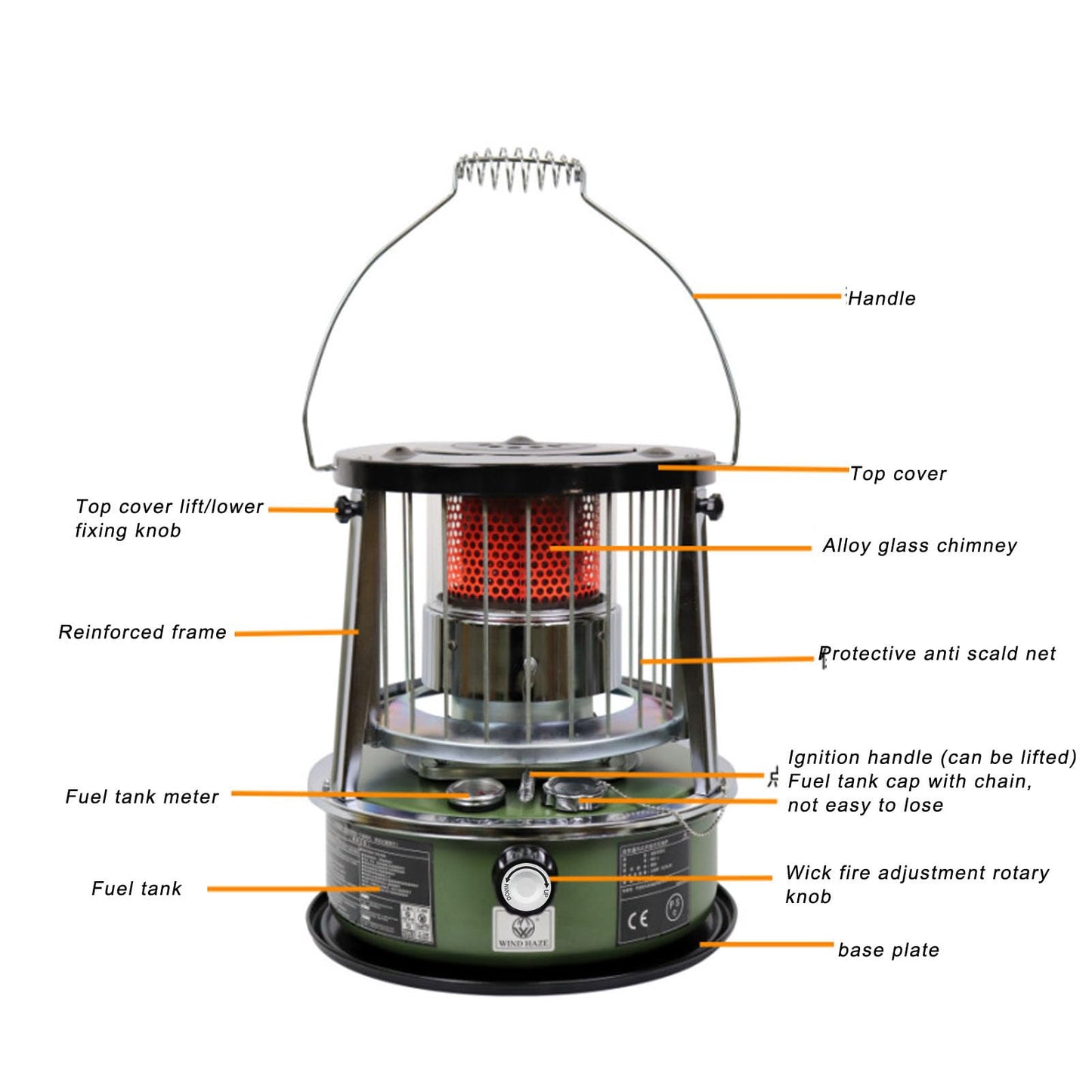 Portable Kerosene Heater, 2.6KW Radiant Space Heater Adjustable Height Non Electric Oil Heating with 5.2L Tank Funnel, for Indoor Garage Camping Tent Emergency