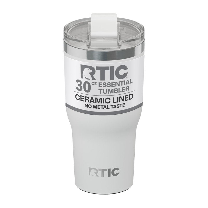RTIC 30oz Essential Tumbler with Lid, Ceramic Lined, Insulated, Stainless Steel, Metal, Double Wall Vacuum-Insulation, Travel Cup for Iced Coffee, Tea, Hot and Cold Drink, White
