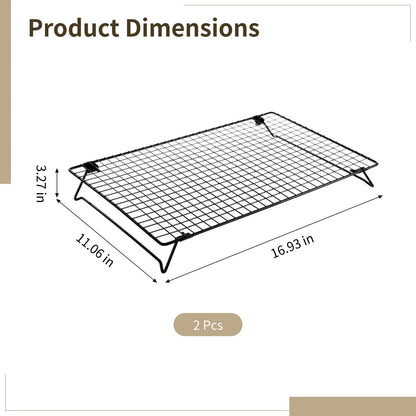 Cooling Racks for Cooking and Baking, 2 Pcs Stackable Cooling Rack for Baking, 16.93 x 11.06 Inch Carbon Steel Wire Rack with Folding Legs, Cookie Cooling Racks Baking Cooking Cooling Roasting