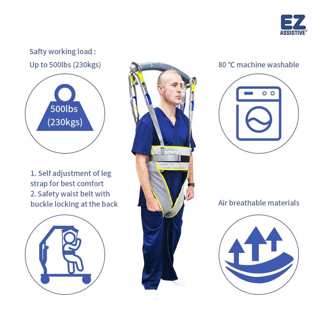EZ Assistive Ambulating Walk Sling for Patient Standing and Walking Training & Patient Lift Aid or Walking Aids Reusable and Washable (Extra Large)