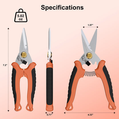 7" Heavy-Duty Multipurpose Gravity Shears – Japanese SUS420J2 Stainless Steel Micro-Serrated Blades, Ergonomic Grip for Gardening, Crafting & Studio Tasks | Safety Lock, Ambidextrous Design (straight)
