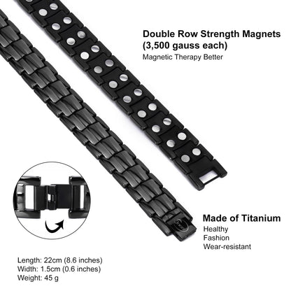 JEROOT Magnetic Bracelets for Men, Pure Titanium Bracelet (3500Gauss Per Magnet), Men's Bracelet Lymphatic Jewelry Gifts （Black）