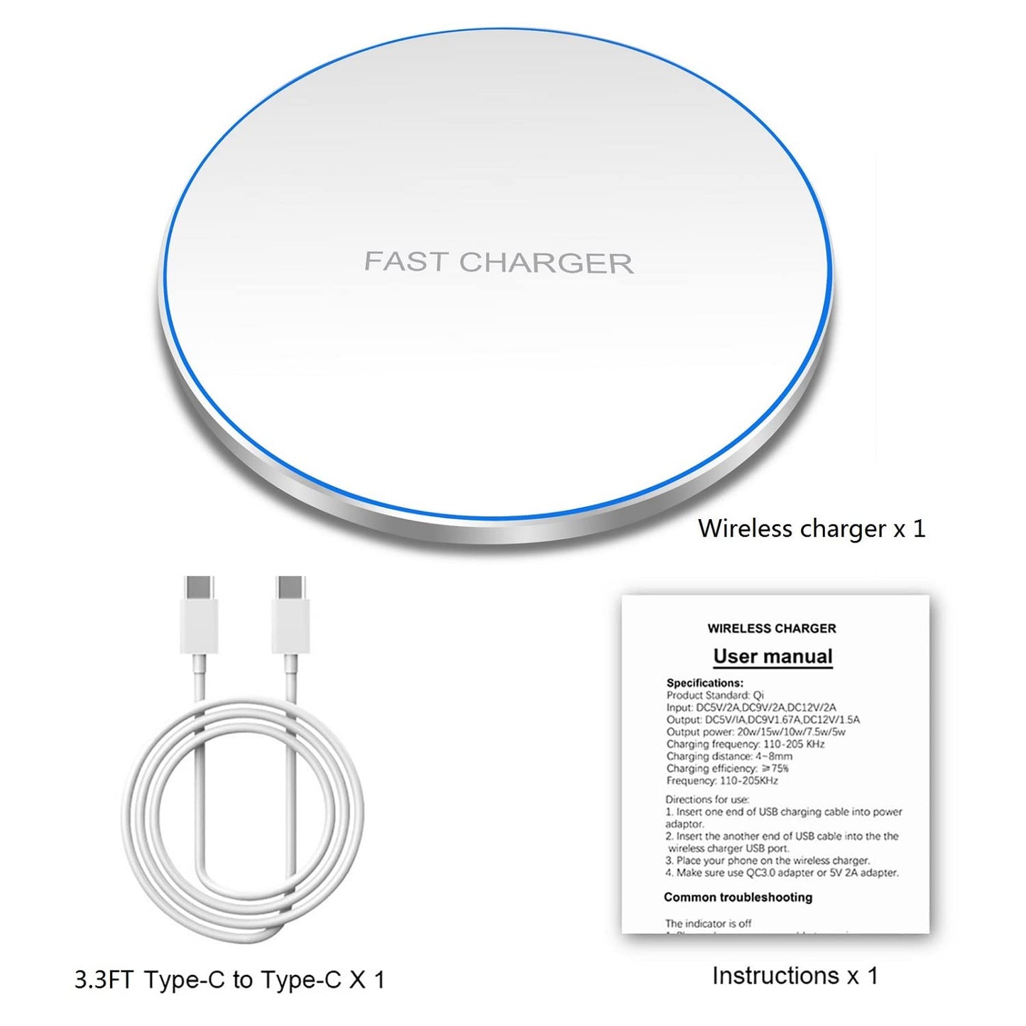 Wireless Charger 20W Max Fast Wireless Charging Pad Compatible with iPhone 11 12 13 14 15 16 Pro/Pro Max, iPhone Xs/XS Max/XR/8 Plus, Air Pods Pro/3/2; for Samsung Galaxy/Note, Galaxy Buds (White)