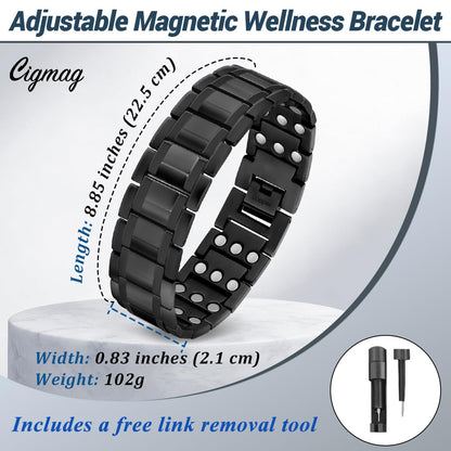 Cigmag Copper Bracelet for Men, Triple Row Magnetic Bracelet with Strength 3800 Gauss Magnets, Adjustable with Sizing Tool (Black)