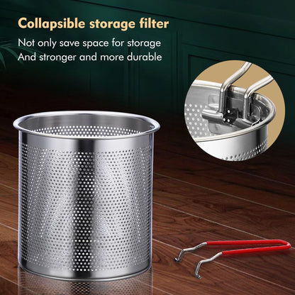 Deep Fryer Pot with Basket and Handle, Stainless Steel Frying Pan Mini Fryer Soup Pot with Tongs and Lid Japanese Tempura Fryer Deep Fryers Frying Pot for Fish Shrimp Chicken and Fries