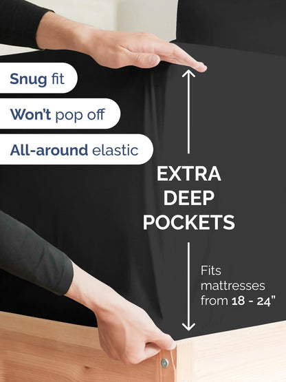 Skiennix Extra Deep Twin Sheet Set - 4 Piece Breathable Cooling Bedding - Soft, Wrinkle-Free Black Sheets