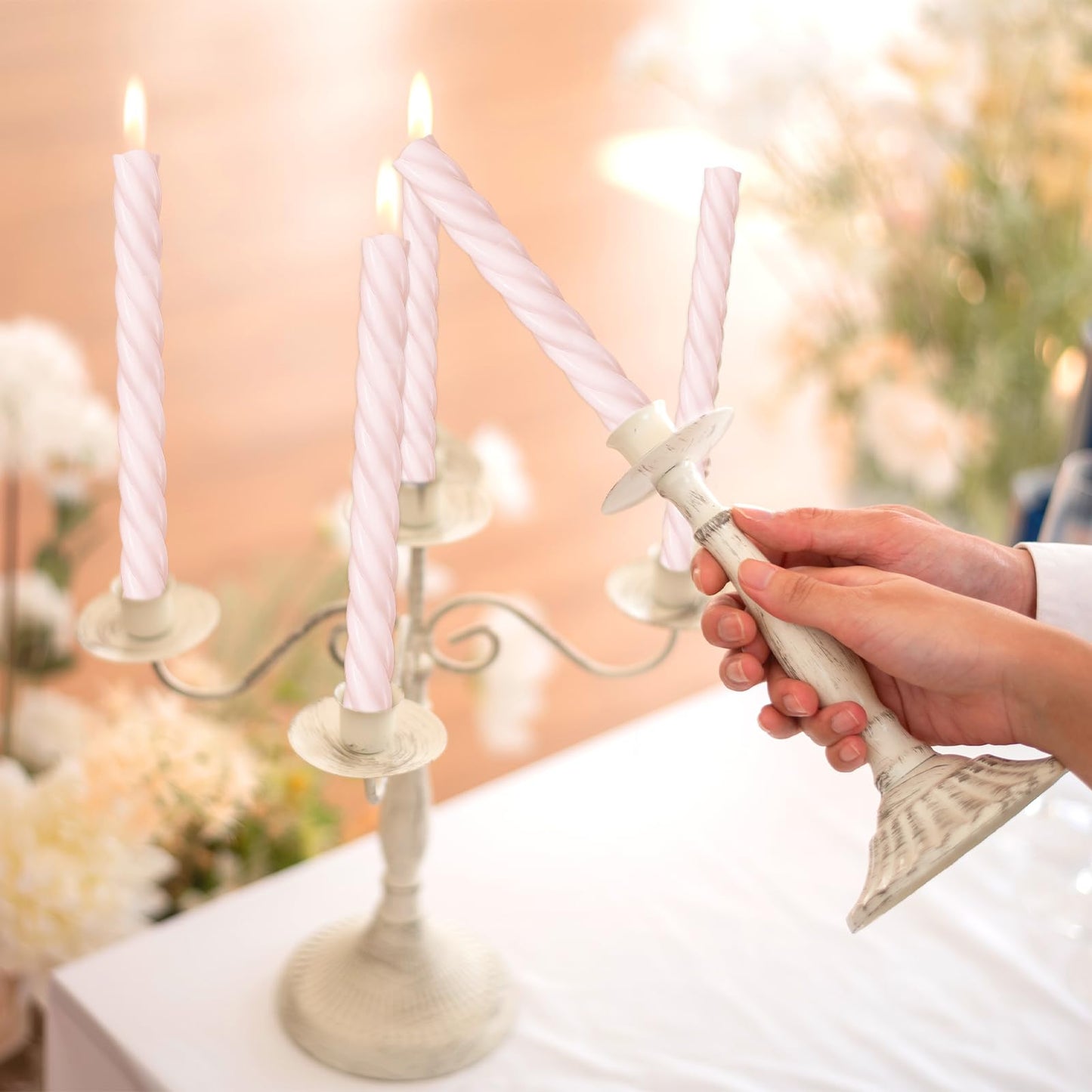 Whaline 8Pcs Baby Pink Spiral Candles Dripless Twisted Wax Candles 10 Inch Long Unscented Candle Sticks for Valentine's Day Wedding Baby Shower Birthday Party Home Decor