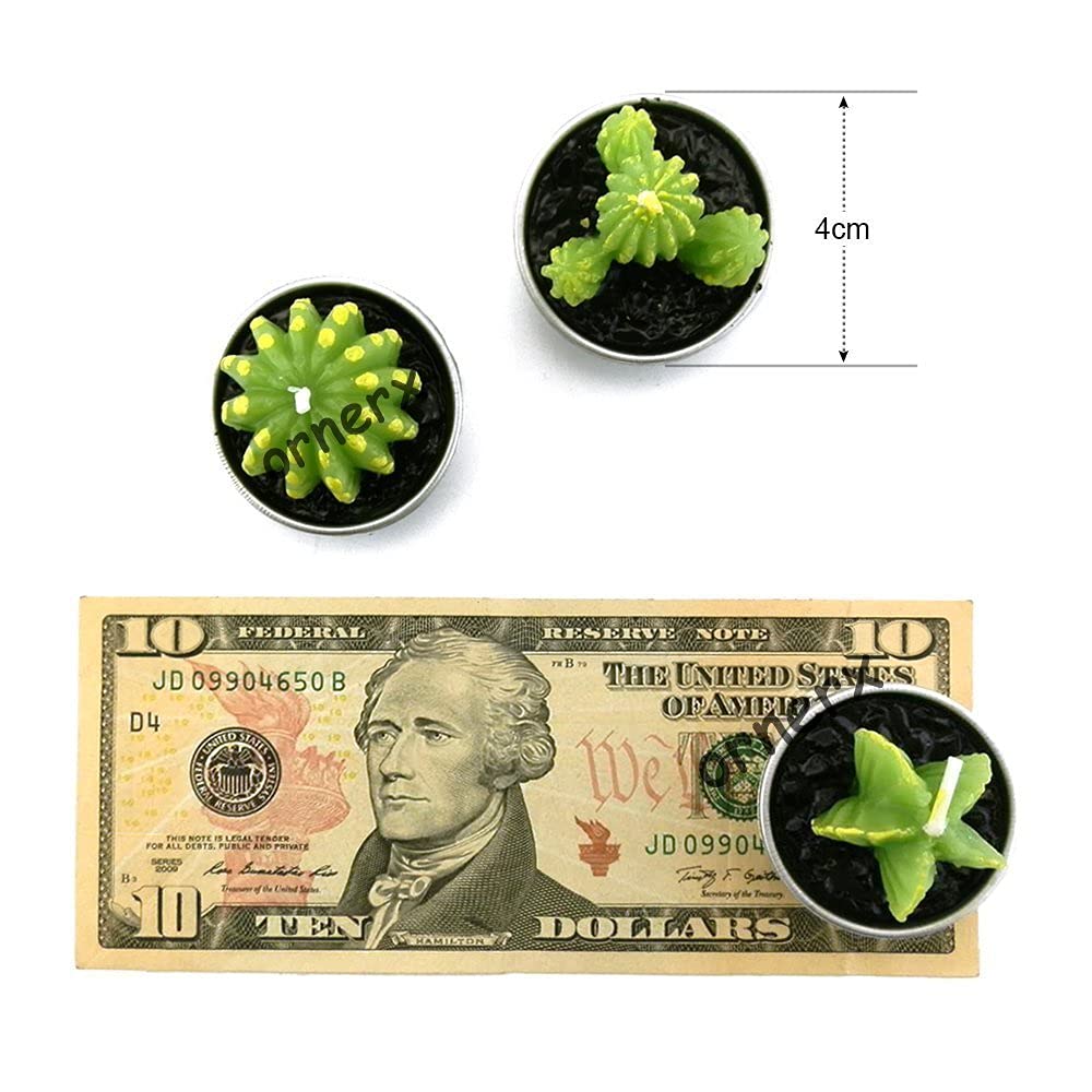 Ornerx 1.5" Cute Cactus TeaLights 6 PCS Succulent Decorative Candles