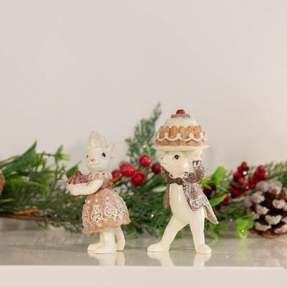 Braxio Gingerbread Mouse Figurine Set - Festive Christmas Decor for Tabletop & Tree | Collectible Ornaments